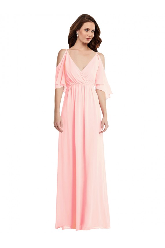 Soft Chiffon A-Line Long Cold Shoulder V-Back Semi Formal Evening Dress / Bridesmaid Dress Glasgow
