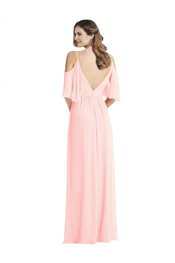 Soft Chiffon A-Line Long Cold Shoulder V-Back Semi Formal Evening Dress / Bridesmaid Dress Glasgow