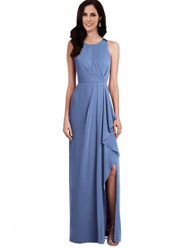 Soft Chiffon A-Line Long Sleeveless Keyhole Back Draped Front Slit Bridesmaid Dresses Glasgow