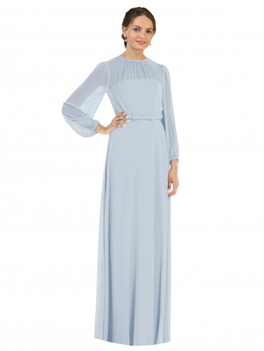 Soft Chiffon A-Line Long Puff Sleeves Keyhole Back Formal Evening Gown / Bridesmaid Dress Glasgow