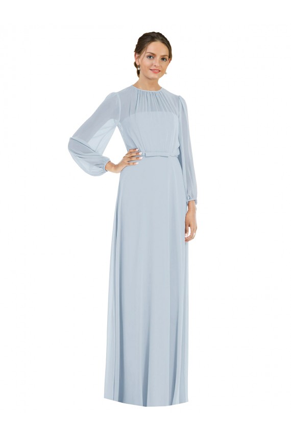 Soft Chiffon A-Line Long Puff Sleeves Keyhole Back Formal Evening Gown / Bridesmaid Dress Glasgow
