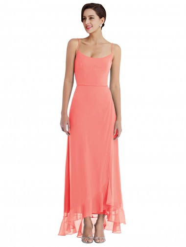 Soft Chiffon A-Line Sleeveless Coral High Low Bridesmaid Dress Glasgow