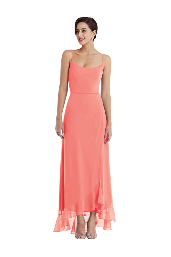 Soft Chiffon A-Line Sleeveless Coral High Low Bridesmaid Dress Glasgow