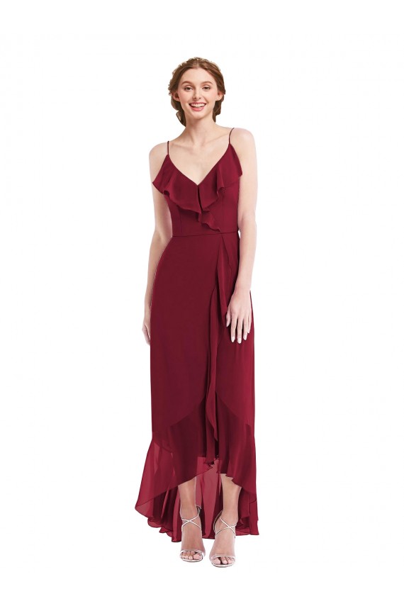 Soft Chiffon A-Line Long Sleeveless Low Back High Low Evening Gown / Bridesmaid Dress Glasgow