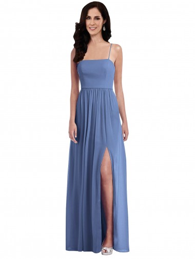 Soft Chiffon A-Line Long Sleeveless Low Back Front Slit Evening Dresses Glasgow