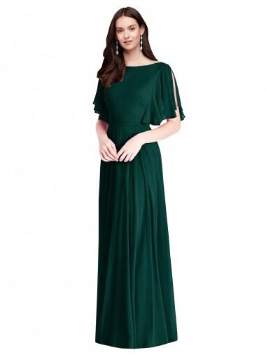 Soft Chiffon A-Line Long Bell Sleeves V-Back Semi Formal Evening Dress / Bridesmaid Dress Glasgow