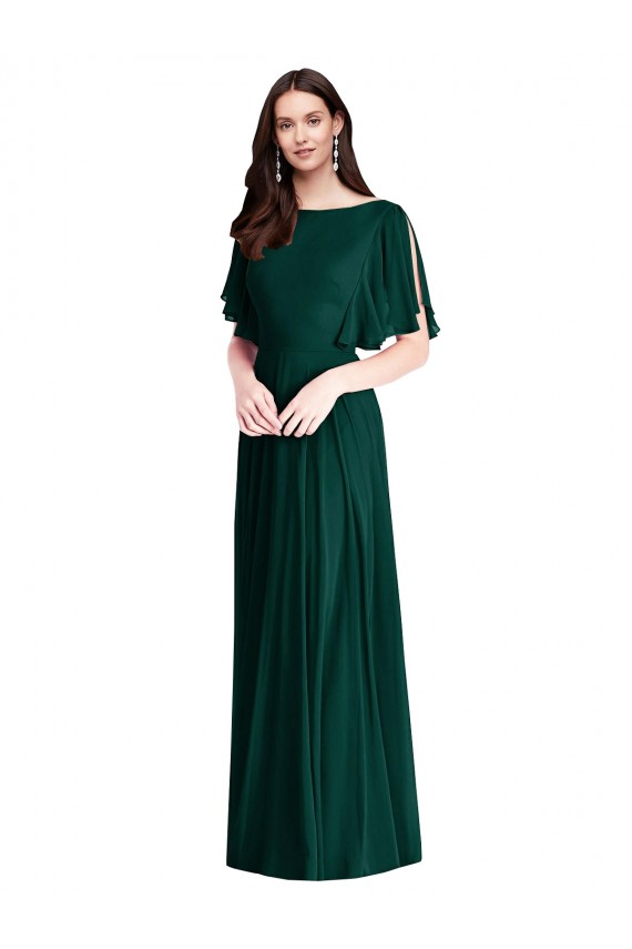 Soft Chiffon A-Line Long Bell Sleeves V-Back Semi Formal Evening Dress / Bridesmaid Dress Glasgow