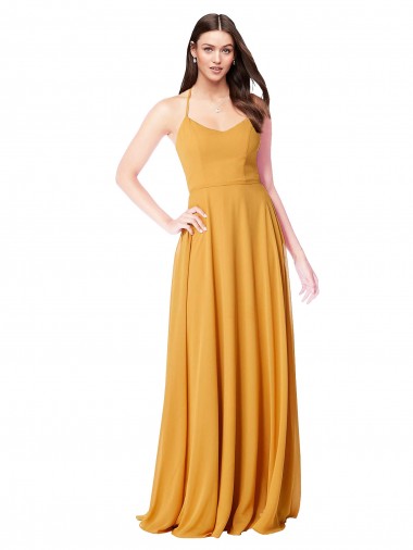 Soft Chiffon A-Line Long Sleeveless Saffron Formal Dress / Bridesmaid Dress Glasgow