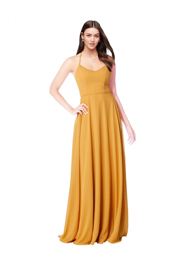 Soft Chiffon A-Line Long Sleeveless Saffron Formal Dress / Bridesmaid Dress Glasgow