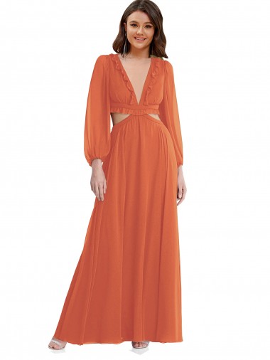 Soft Chiffon A-Line Long Long Sleeves Open Back High Low Evening Gown / Bridesmaid Dress Glasgow
