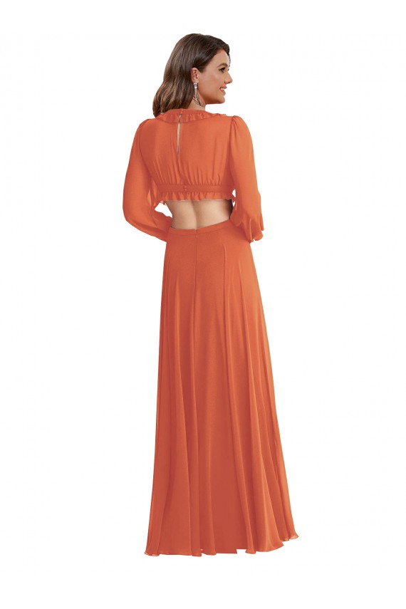 Soft Chiffon A-Line Long Long Sleeves Open Back High Low Evening Gown / Bridesmaid Dress Glasgow