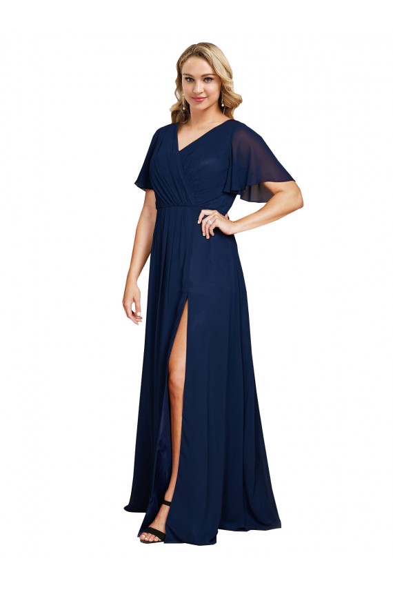 Soft Chiffon A-Line Long Short Flutter Sleeves Formal Plus Size Evening Gown / Prom Dress / Bridesmaid Dress Glasgow