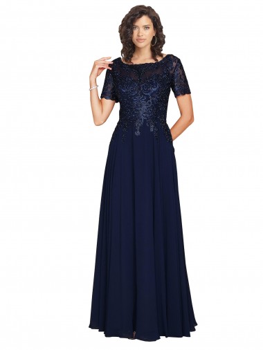 Soft Chiffon A-Line Short Sleeves Long Prom Dress / Bridesmaid Dress Glasgow