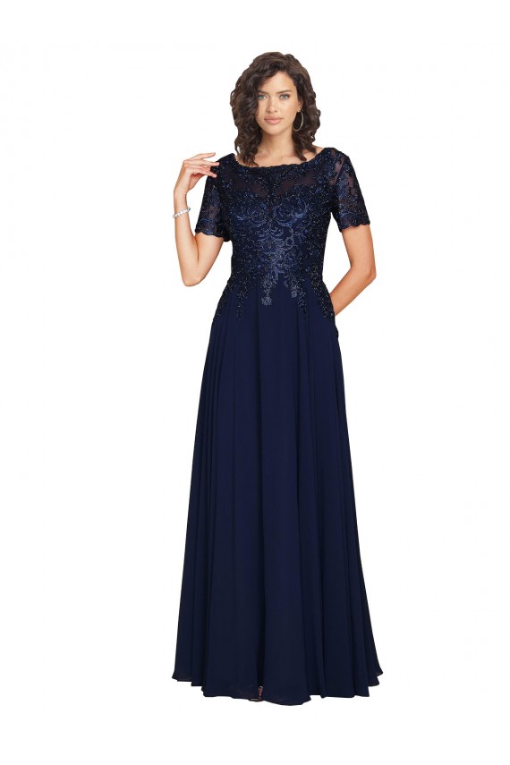 Soft Chiffon A-Line Short Sleeves Long Prom Dress / Bridesmaid Dress Glasgow