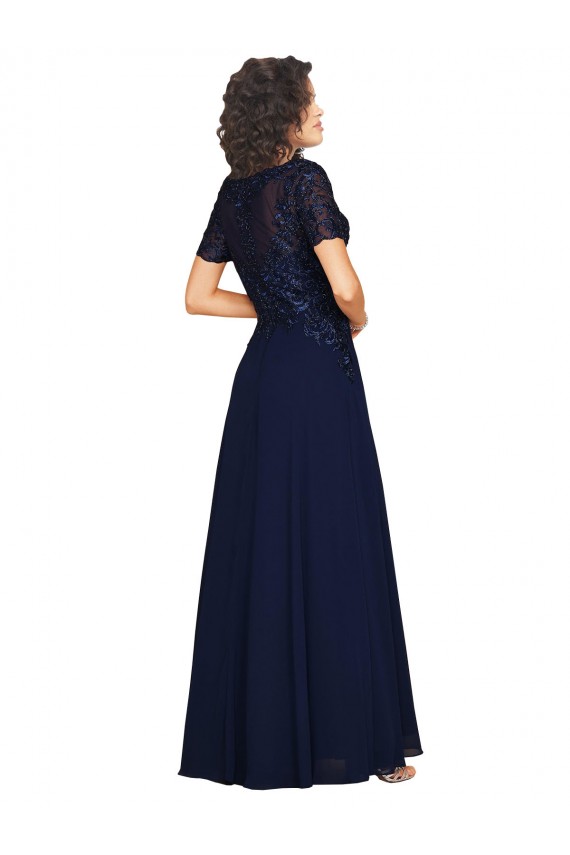 Soft Chiffon A-Line Short Sleeves Long Prom Dress / Bridesmaid Dress Glasgow