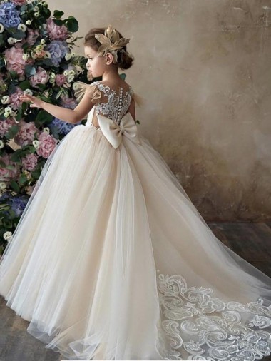 Tulle & Lace Ball Gown Chapel Train Sleeveless Flower Girl Dresses Glasgow