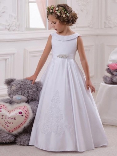 Satin & Lace Ball Gown Long Sleeveless Flower Girl Dresses Glasgow