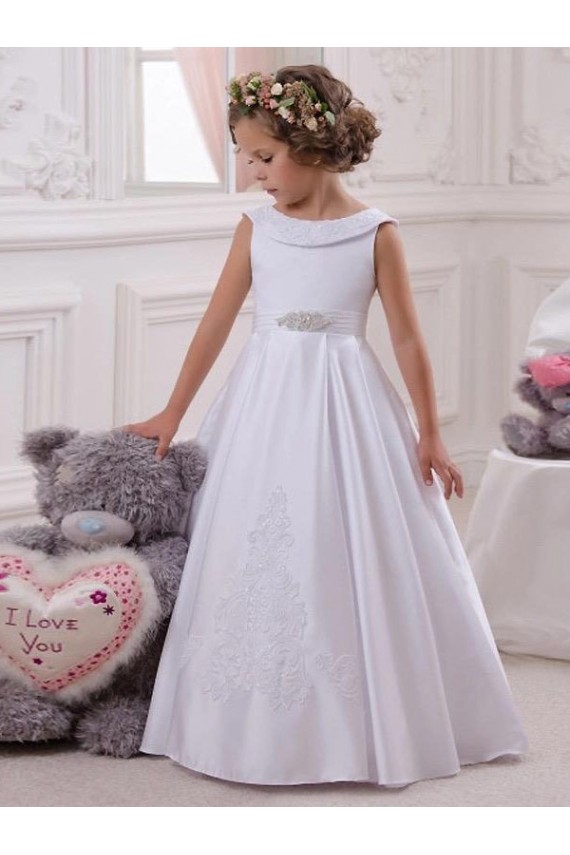 Satin & Lace Ball Gown Long Sleeveless Flower Girl Dresses Glasgow