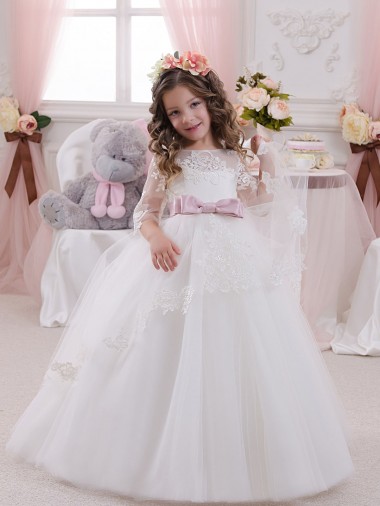 Tulle & Lace Ball Gowns Chapel Train Sleeveless Flower Girl Dress Glasgow
