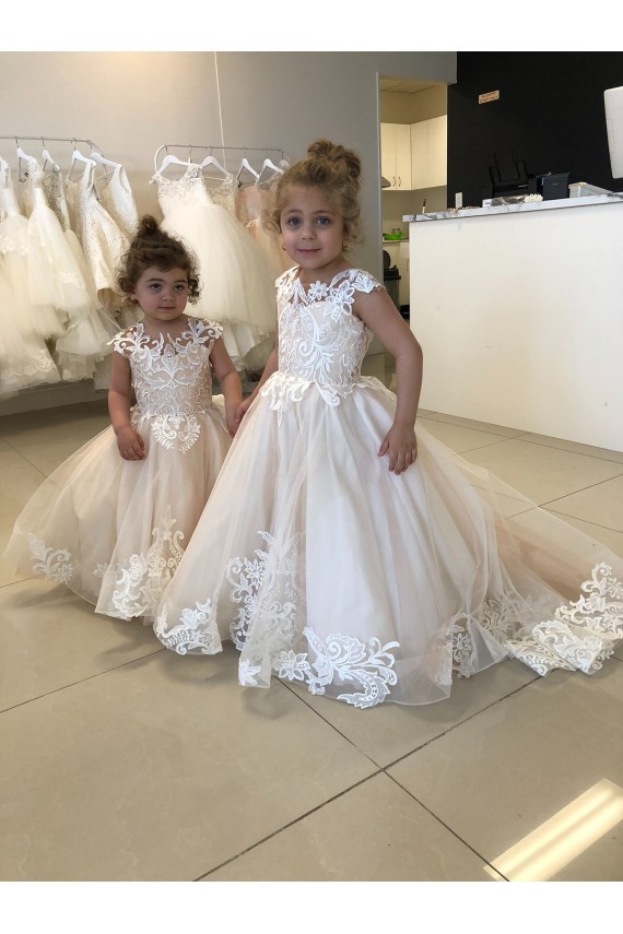 Tulle & Lace Ball Gown Chapel Train Sleeveless V-Back Little Flower Girl Dress Glasgow