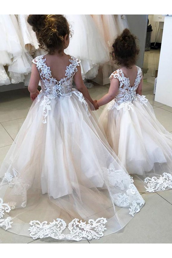 Tulle & Lace Ball Gown Chapel Train Sleeveless V-Back Little Flower Girl Dress Glasgow