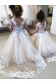 Tulle & Lace Ball Gown Chapel Train Sleeveless V-Back Little Flower Girl Dress Glasgow