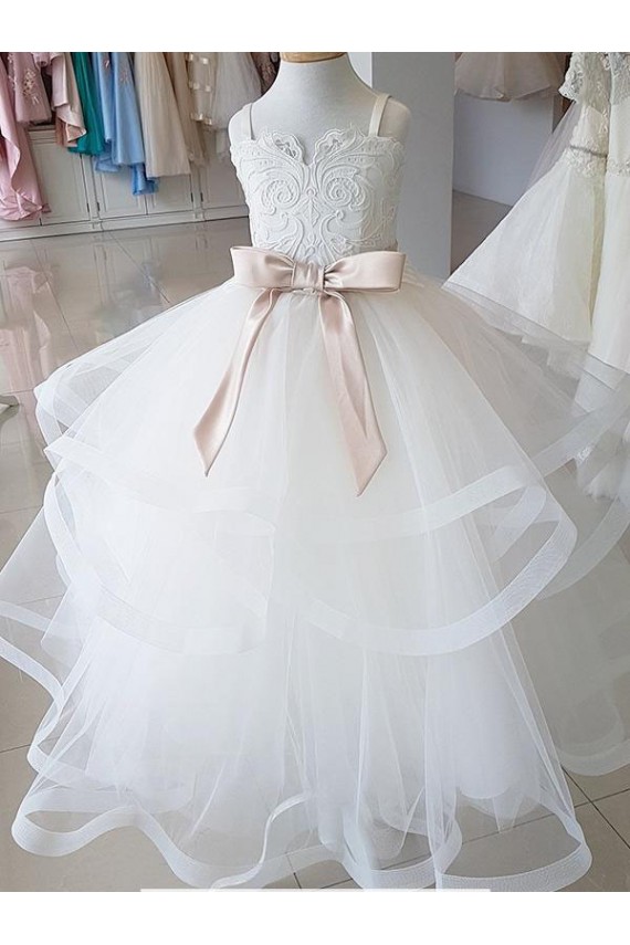 Tulle & Lace Ball Gown Long Sleeveless Flower Girl Wedding Dress Glasgow