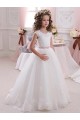 Tulle & Lace Ball Gowns Long Cap Sleeves Keyhole Back Flower Girl Dress Glasgow