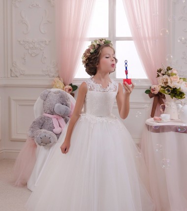 Tulle & Lace Ball Gown Long Sleeveless Keyhole Back Little Flower Girl Dresses Glasgow