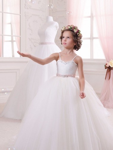 Tulle Ball Gown Chapel Train Sleeveless Flower Girl Dress Glasgow