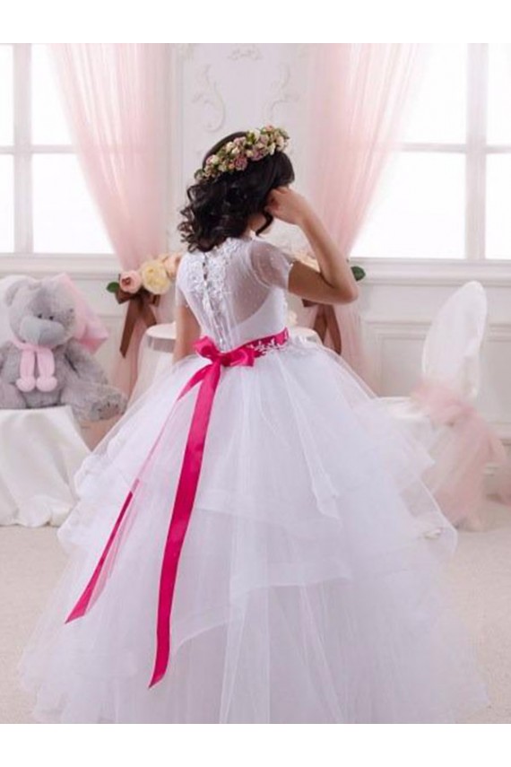 Tulle & Lace Ball Gown Short Sleeves Long Little Flower Girl Dress Glasgow