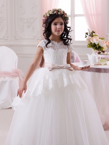 Tulle & Lace Ball Gown Long Sleeveless Flower Girl Dresses Glasgow