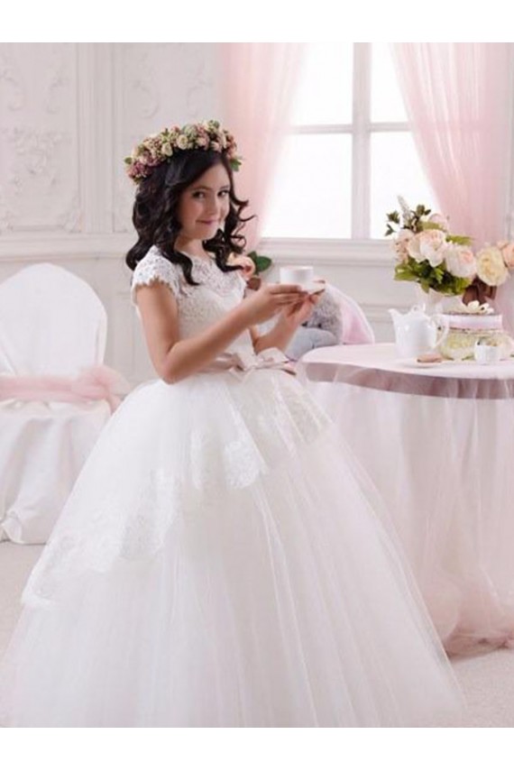 Tulle & Lace Ball Gown Long Sleeveless Flower Girl Dresses Glasgow