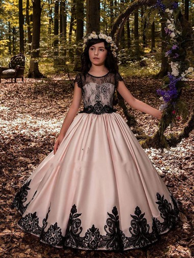 Satin & Lace Ball Gown Long Sleeveless Flower Girl Dress for Wedding Glasgow
