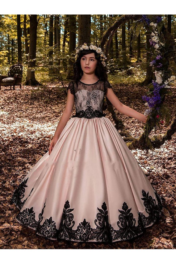 Satin & Lace Ball Gown Long Sleeveless Flower Girl Dress for Wedding Glasgow