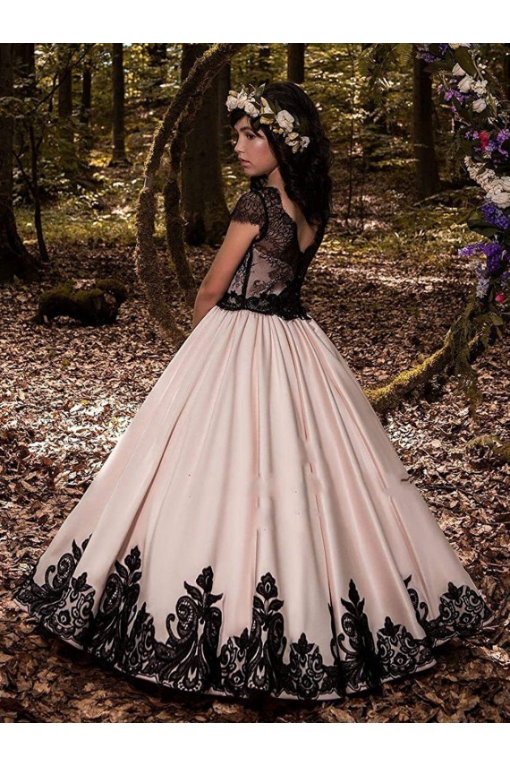 Satin & Lace Ball Gown Long Sleeveless Flower Girl Dress for Wedding Glasgow