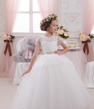 Tulle & Lace Ball Gown Long Sleeveless Flower Girl Dress Glasgow
