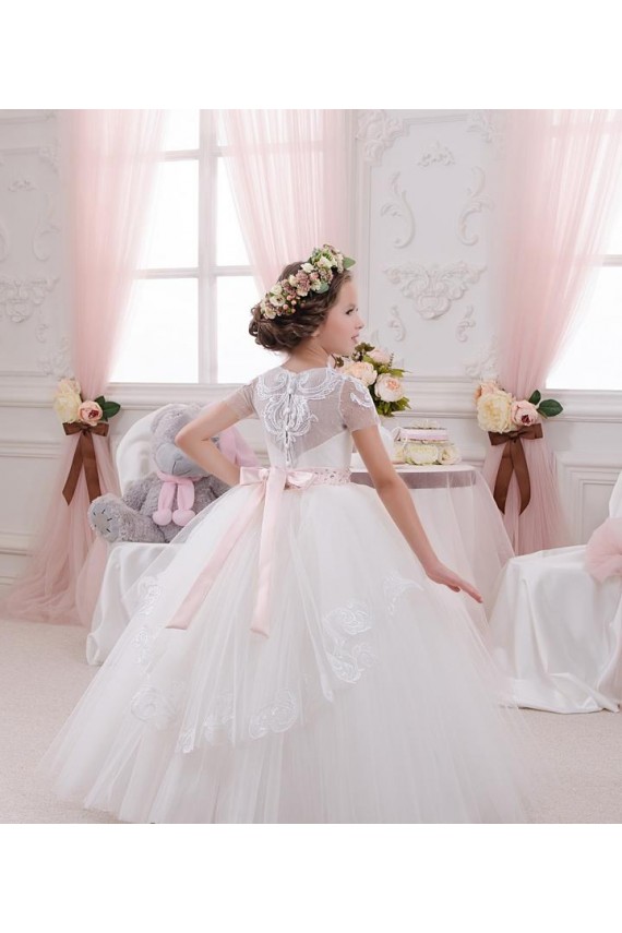 Tulle & Lace Ball Gown Long Sleeveless Flower Girl Dress Glasgow