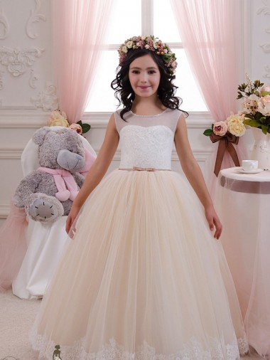 Tulle & Lace Ball Gown Long Sleeveless Flower Girl Dresses for Wedding Glasgow