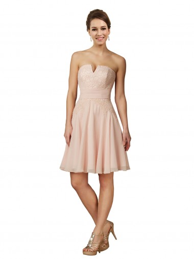 Soft Chiffon & Lace A-Line Knee Length Sleeveless Pink Cocktail Dresses Glasgow