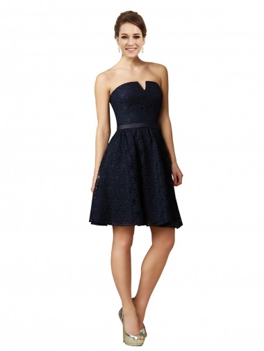 Lace A-Line Sleeveless Dark Navy Bridesmaid Dress Glasgow