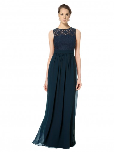 Chiffon & Lace A-Line Long Sleeveless Keyhole Back Bridesmaid Dress Glasgow
