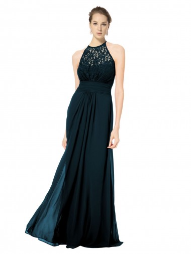 Soft Chiffon & Lace A-Line Long Sleeveless Keyhole Back Dark Navy Bridesmaid Dresses Glasgow