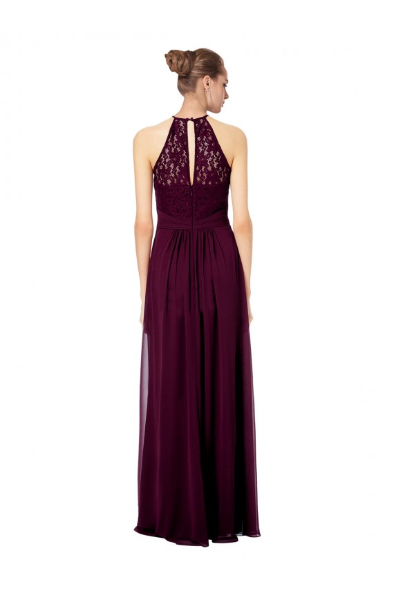 Soft Chiffon & Lace A-Line Long Sleeveless Keyhole Back Dark Navy Bridesmaid Dresses Glasgow