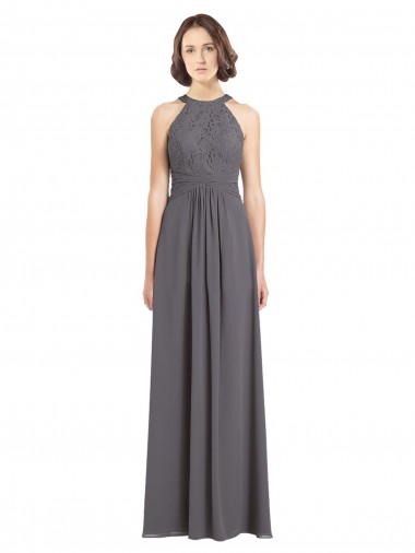 Soft Chiffon & Lace A-Line Long Sleeveless Bridesmaid Dress Glasgow