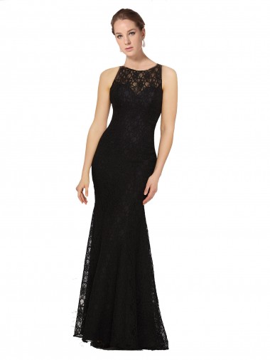Lace Sheath Long Sleeveless Open Back Black Bridesmaid Dresses Glasgow