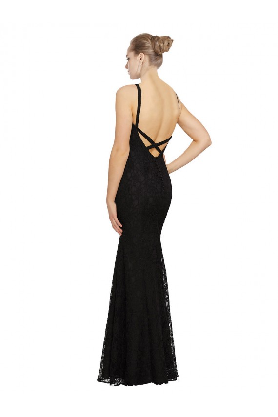 Lace Sheath Long Sleeveless Open Back Black Bridesmaid Dresses Glasgow