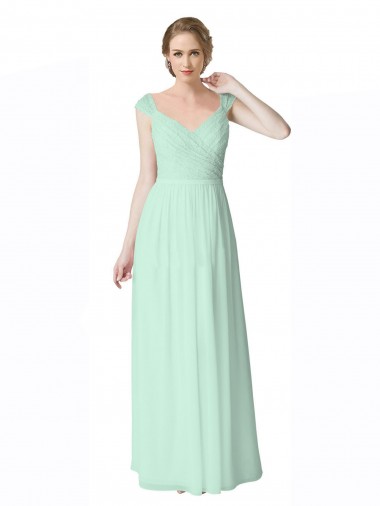 Soft Chiffon & Lace A-Line Long Cap Sleeves V-Back Bridesmaid Dress Glasgow