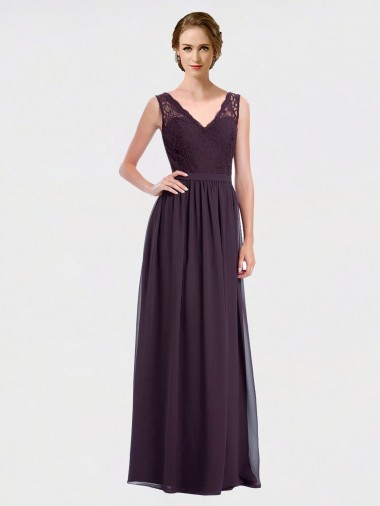Chiffon & Lace A-Line Long Sleeveless V-Back Bridesmaid Dress / Evening Dress Glasgow