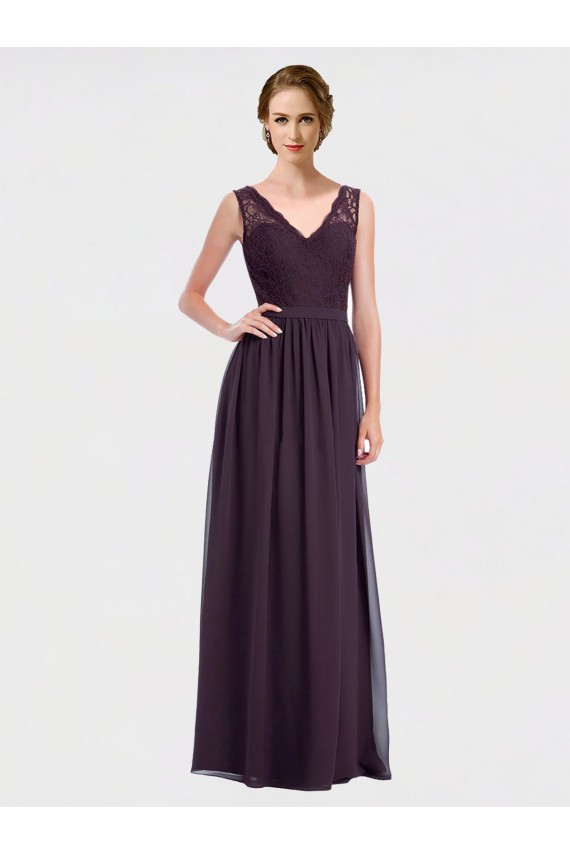 Chiffon & Lace A-Line Long Sleeveless V-Back Bridesmaid Dress / Evening Dress Glasgow